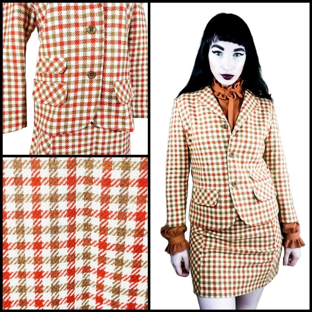 Vintage 1960s Plaid Two Piece Skirt Suit | Tartan Academia Co-ord Matching Set